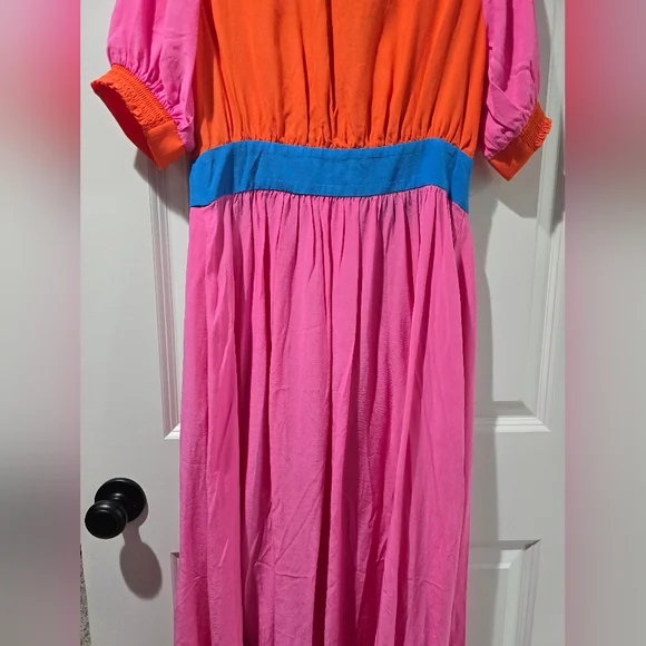 NWT Boden Pink Elsa Midi Tea Dress, Pink, Blue And Orange W/ Buttons - Picture 7 of 13